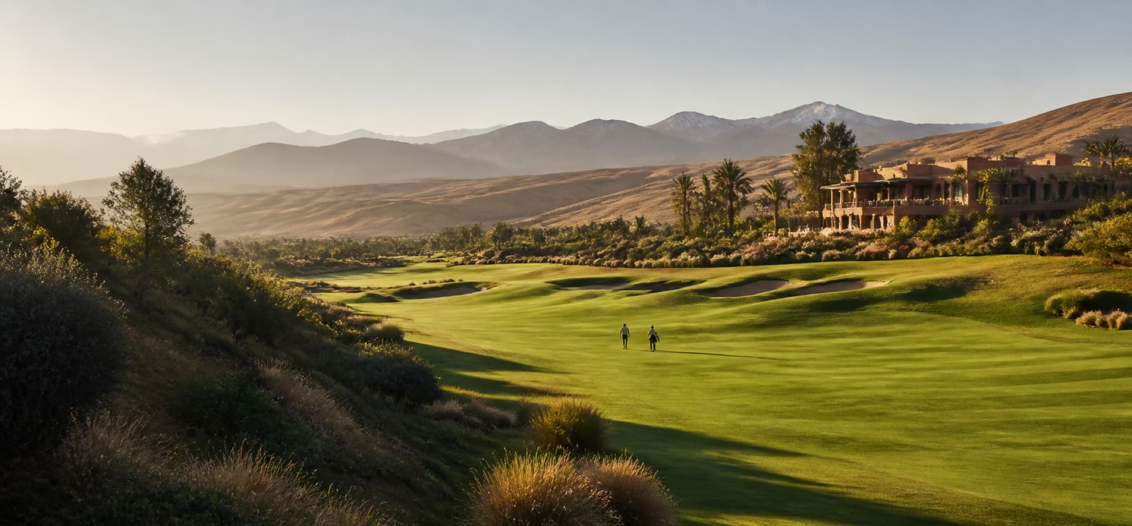 Golf course and mountain landscape in Morocco